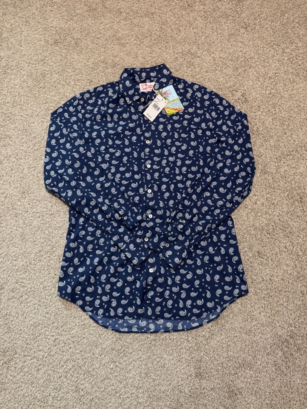 MC2 Saint Barth Paisley Shirt L Blue Made in Italy NWT Flawed